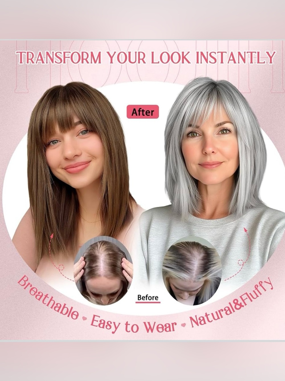 Hair Topper With 4 X 2.5” Base Hair Invisible Lace Front Med Brown W/Blonde - Picture 5 of 9